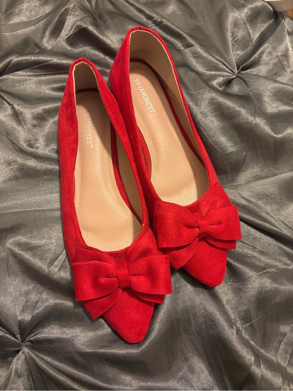 Red Bow Pointed-Toe Flats - Women